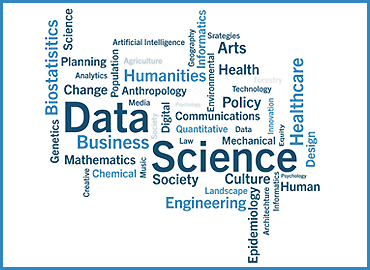 A variety of words in a graphic including data, science, health, humanities, culture and society, all words reflect fields of study in Arts &amp;amp; Science.