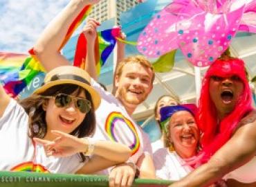 People celebrating at Toronto’s Pride parade last year.