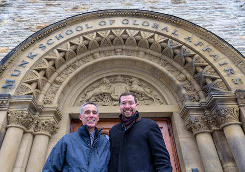 Franco Taverna and David Kepes standing outside of Munk School of Global Affairs &amp; Public Policy.