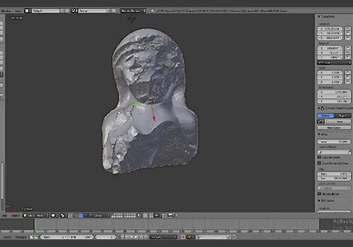 A 3D model of a statue on a computer.