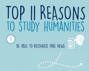 Graphic that reads "Top 11 reasons to study humanities"