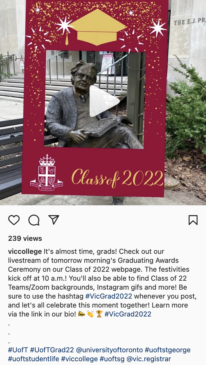 convocation 2022 social media post from Victoria College