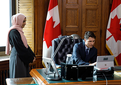 Khadija Waseem and Prime Minister Justin Trudeau.