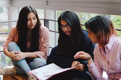 a group of students talking